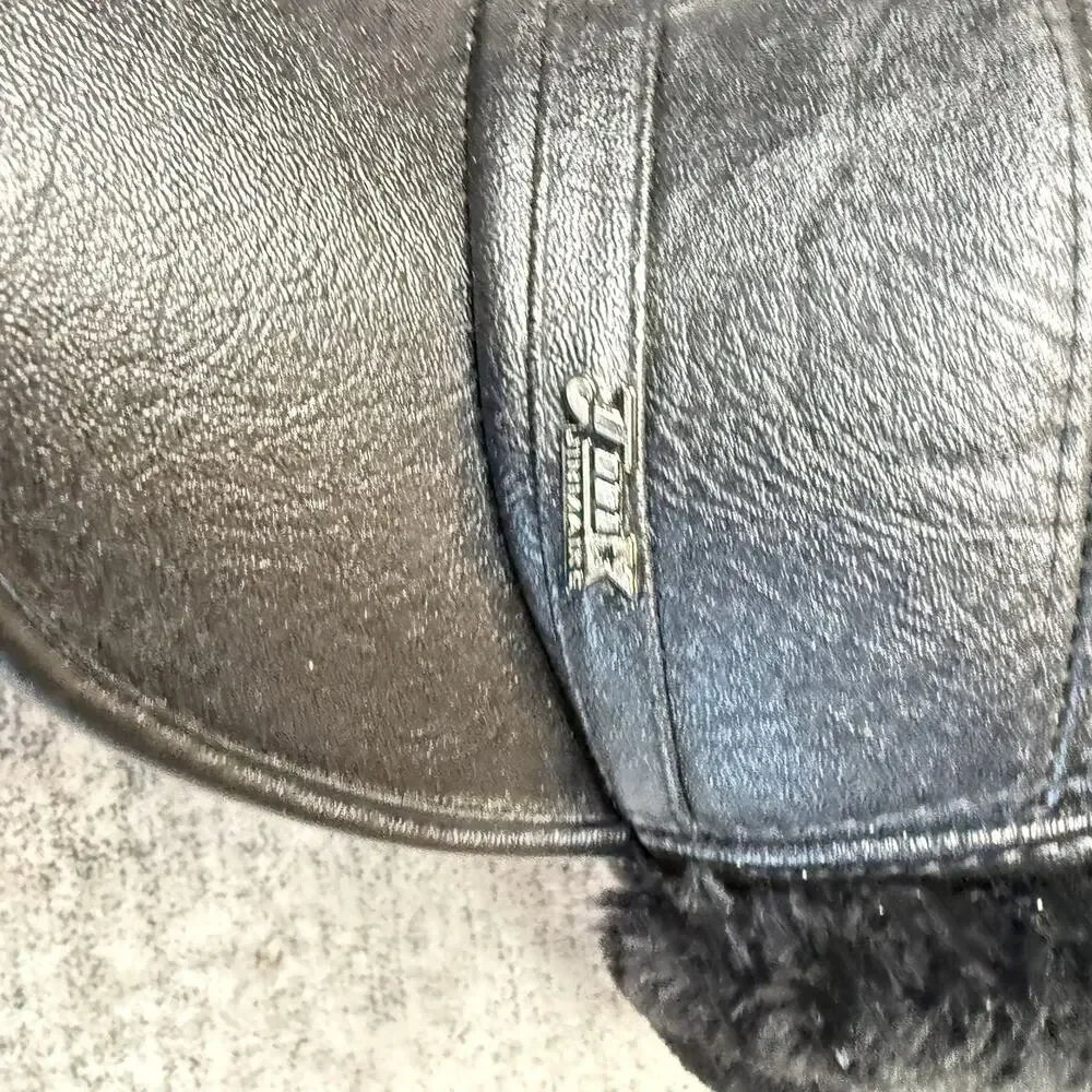 Faux Leather Faux Fur Trapper Aviator Hat Black Warm Winter Hat with Ear Flaps